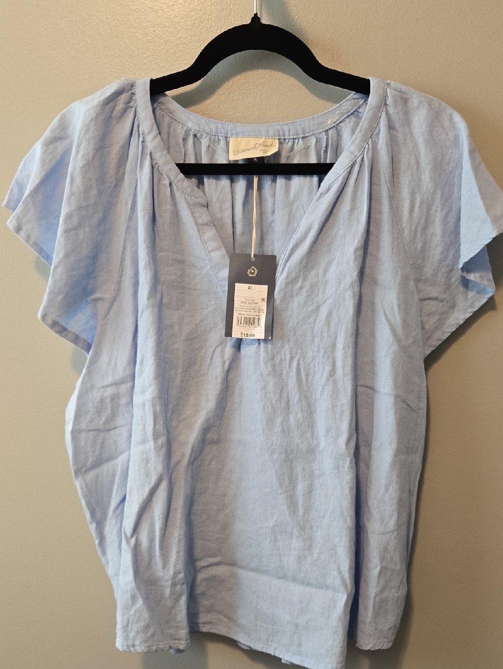 Universal Thread Light Blue Linen-Blend Flutter Sleeve Blouse Size XL